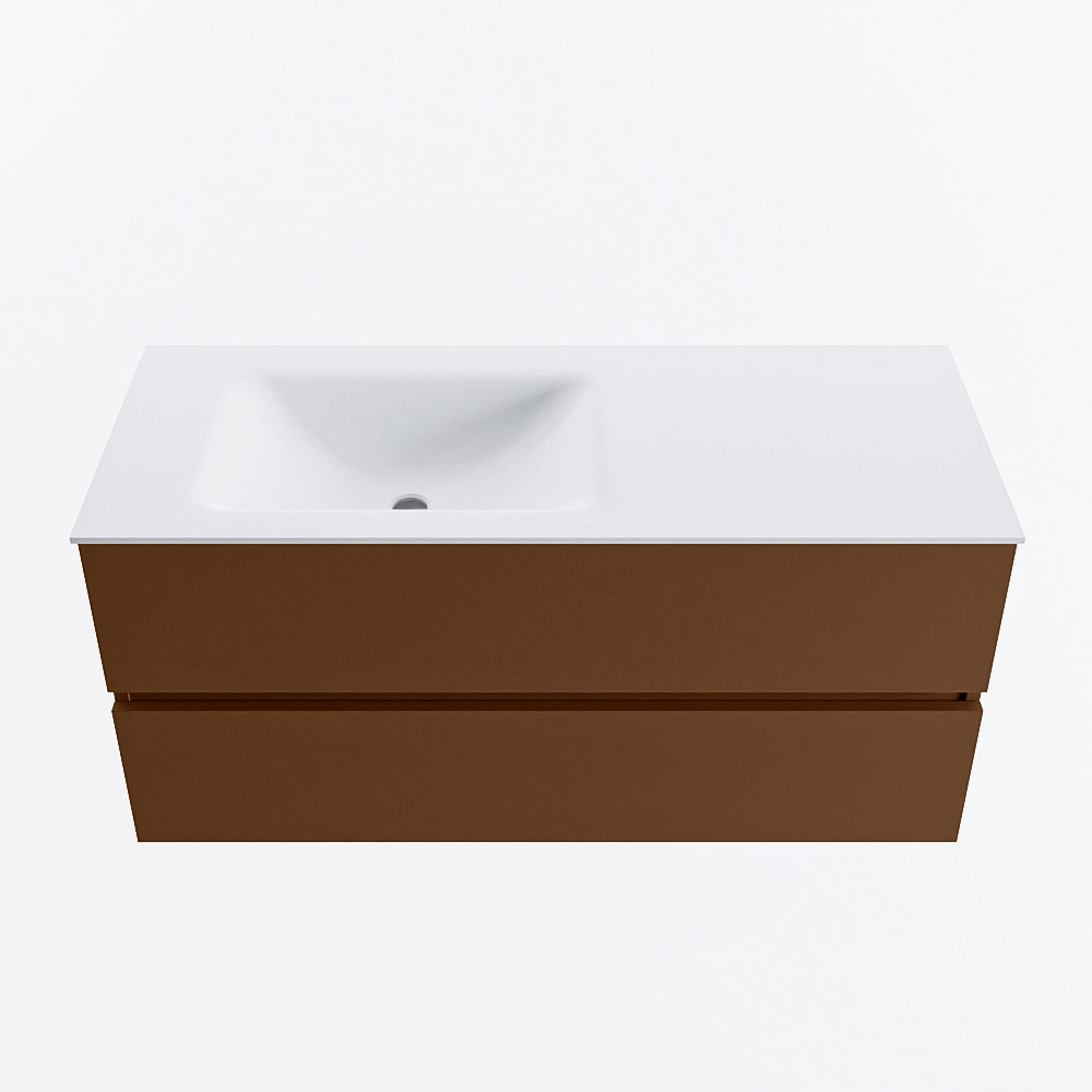 MONDIAZ VICA 110cm badmeubel onderkast Rust 2 lades. Wastafel CLOUD links zonder kraangat, kleur Talc.