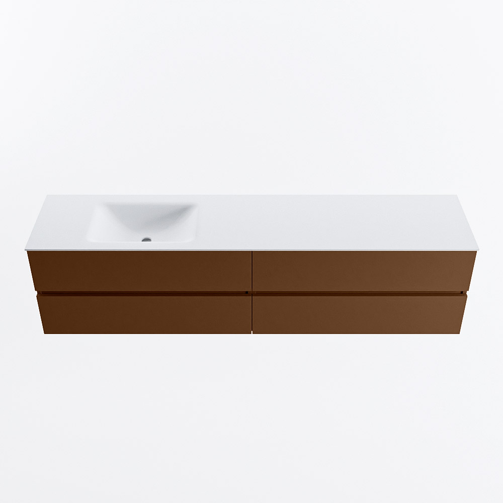 MONDIAZ VICA 200cm badmeubel onderkast Rust 4 lades. Wastafel CLOUD links 1 kraangat, kleur Talc.