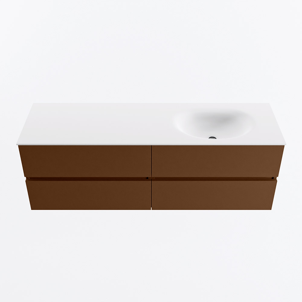 MONDIAZ VICA 150cm badmeubel onderkast Rust 4 lades. Wastafel MOON rechts zonder kraangat, kleur Talc.