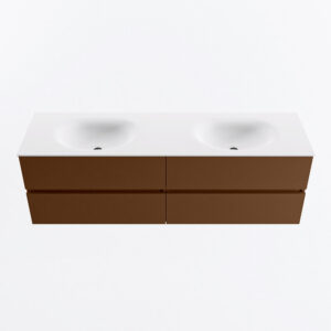 MONDIAZ VICA 160cm badmeubel onderkast Rust 4 lades. Wastafel MOON dubbel 2 kraangaten, kleur Talc.