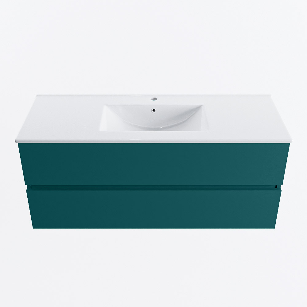 MONDIAZ VICA 120cm badmeubel onderkast Smag 2 lades. Wastafel DENIA midden 1 kraangat, kleur Glanzend Wit.