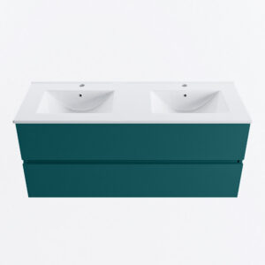 MONDIAZ VICA 120cm badmeubel onderkast Smag 2 lades. Wastafel DENIA dubbel 2 kraangaten, kleur Glanzend Wit.