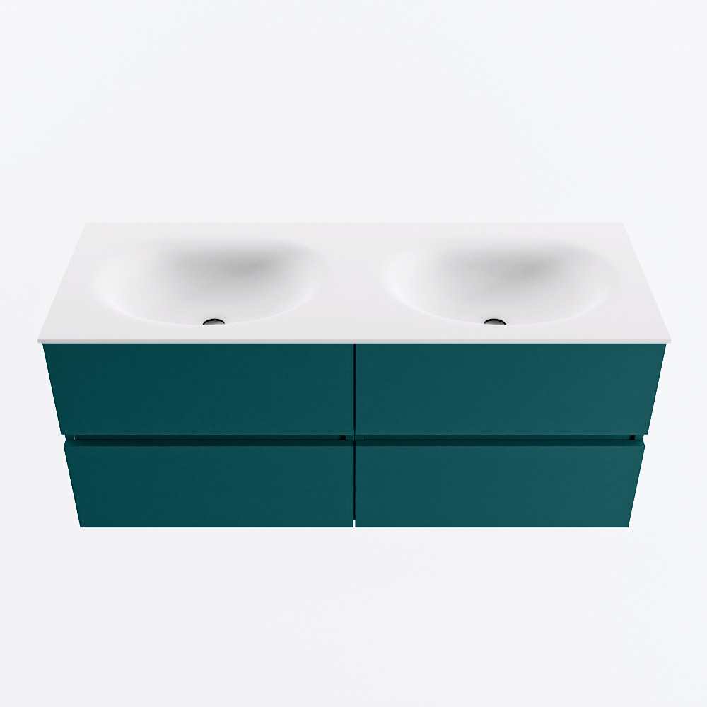 MONDIAZ VICA 120cm badmeubel onderkast Smag 4 lades. Wastafel MOON dubbel 2 kraangaten, kleur Talc.