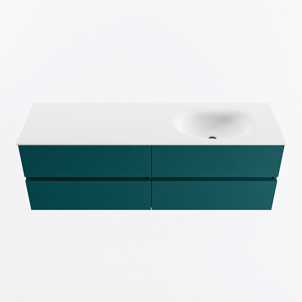 MONDIAZ VICA 150cm badmeubel onderkast Smag 4 lades. Wastafel MOON rechts zonder kraangat, kleur Talc.