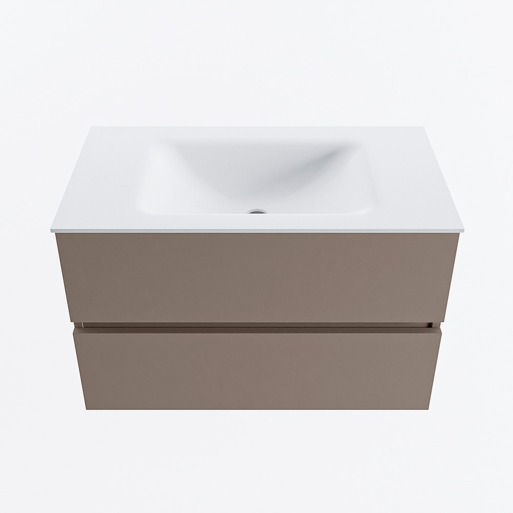 MONDIAZ VICA 80cm badmeubel onderkast Smoke 2 lades. Wastafel CLOUD midden zonder kraangat, kleur Talc.