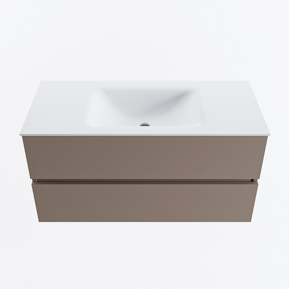 MONDIAZ VICA 100cm badmeubel onderkast Smoke 2 lades. Wastafel CLOUD midden zonder kraangat, kleur Talc.