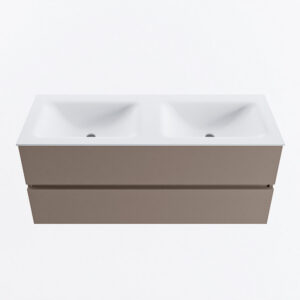 MONDIAZ VICA 120cm badmeubel onderkast Smoke 2 lades. Wastafel CLOUD dubbel zonder kraangat, kleur Talc.