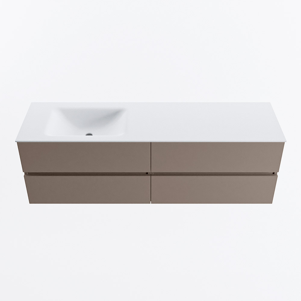MONDIAZ VICA 160cm badmeubel onderkast Smoke 4 lades. Wastafel CLOUD links zonder kraangat, kleur Talc.