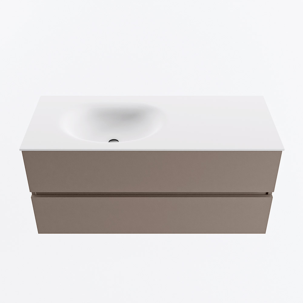 MONDIAZ VICA 110cm badmeubel onderkast Smoke 2 lades. Wastafel MOON links 1 kraangat, kleur Talc.