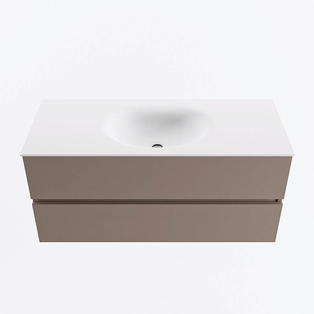 MONDIAZ VICA 110cm badmeubel onderkast Smoke 2 lades. Wastafel MOON midden zonder kraangat, kleur Talc.