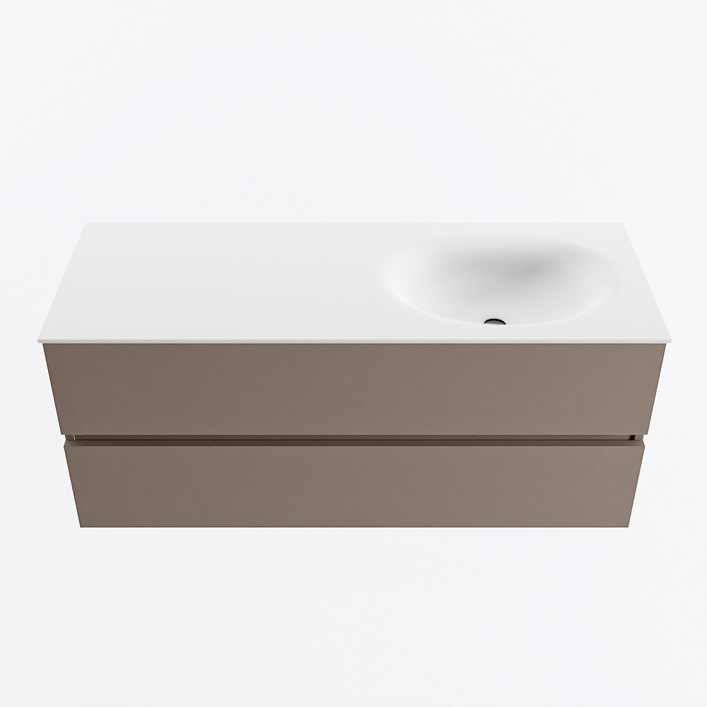 MONDIAZ VICA 120cm badmeubel onderkast Smoke 2 lades. Wastafel MOON rechts 1 kraangat, kleur Talc.