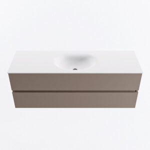 MONDIAZ VICA 140cm badmeubel onderkast Smoke 2 lades. Wastafel MOON midden zonder kraangat, kleur Talc.