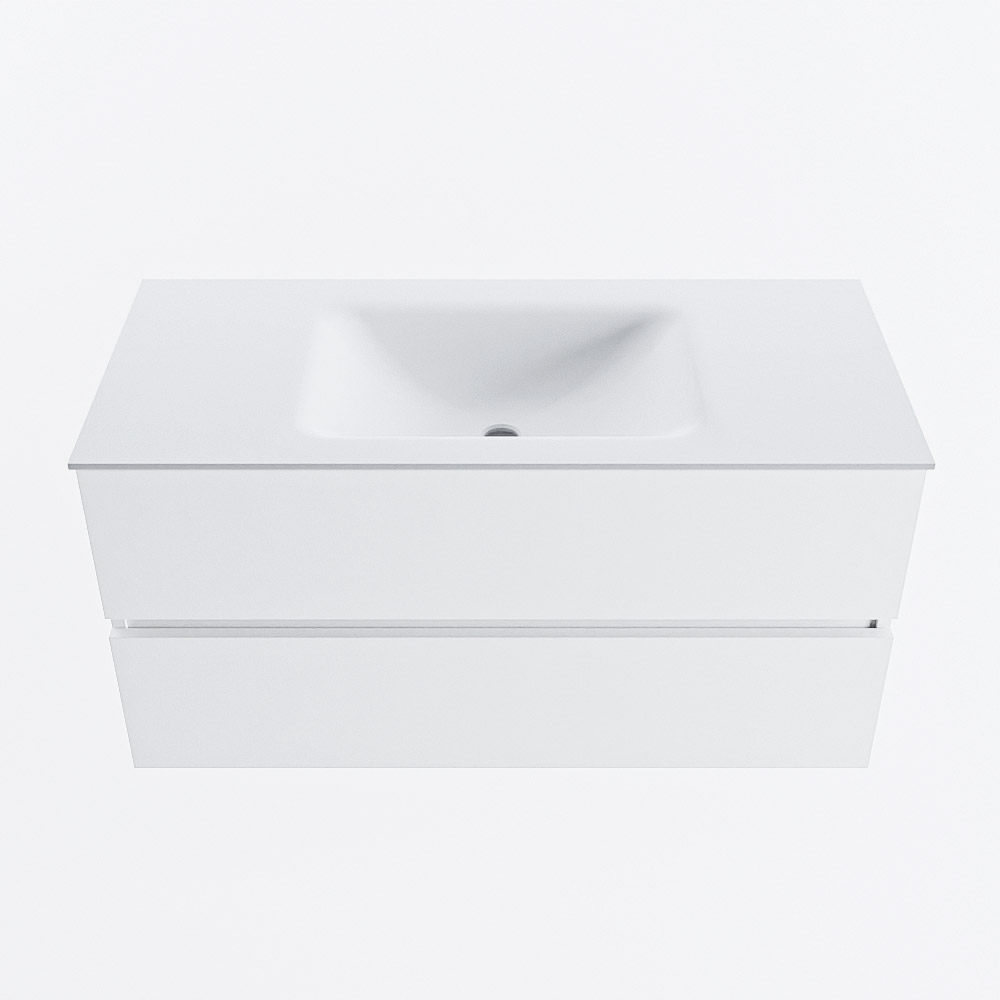 MONDIAZ VICA 100cm badmeubel onderkast Talc 2 lades. Wastafel CLOUD midden zonder kraangat, kleur Talc.