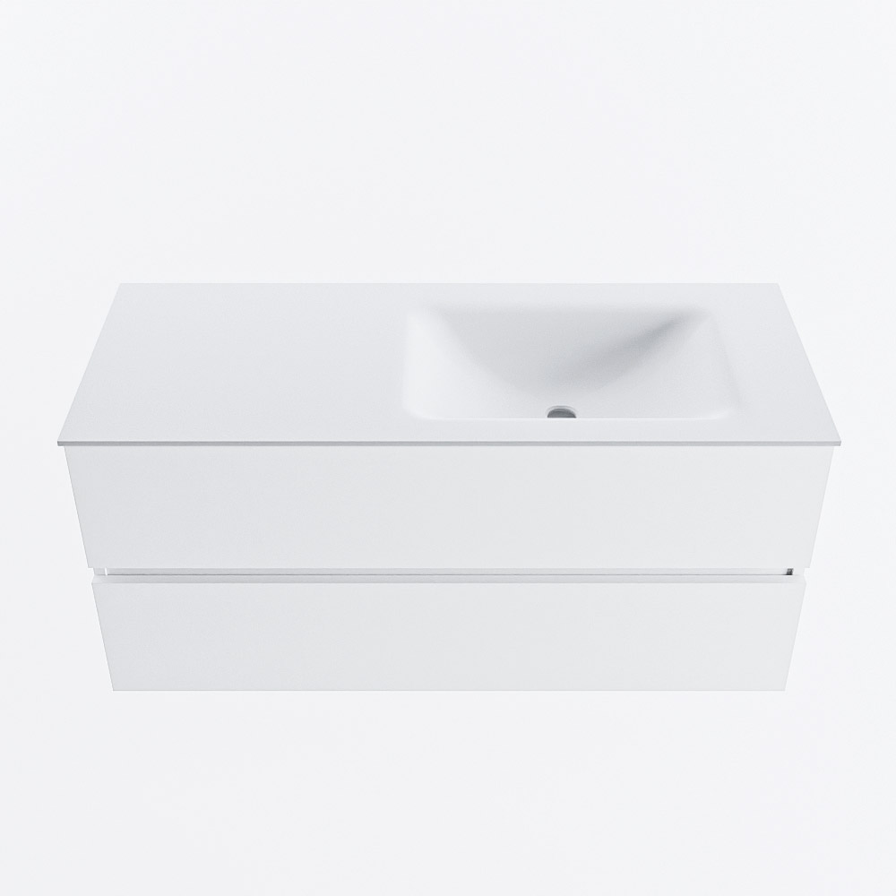 MONDIAZ VICA 110cm badmeubel onderkast Talc 2 lades. Wastafel CLOUD rechts zonder kraangat, kleur Talc.