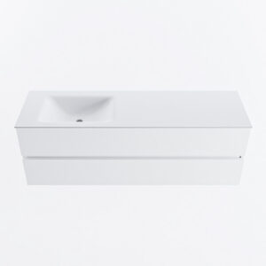 MONDIAZ VICA 150cm badmeubel onderkast Talc 2 lades. Wastafel CLOUD links 1 kraangat, kleur Talc.