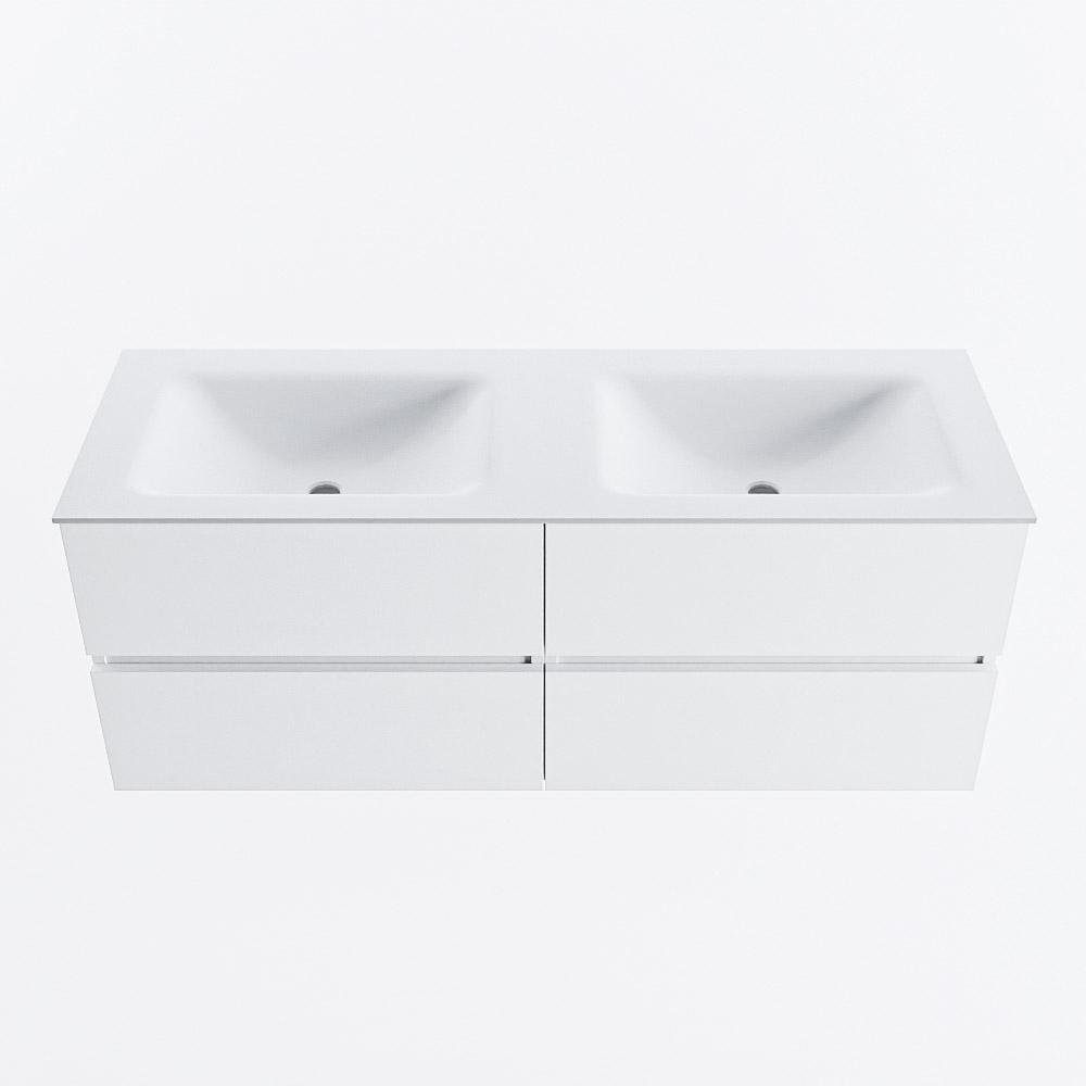 MONDIAZ VICA 130cm badmeubel onderkast Talc 4 lades. Wastafel CLOUD dubbel zonder kraangat, kleur Talc.