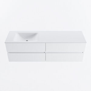 MONDIAZ VICA 160cm badmeubel onderkast Talc 4 lades. Wastafel CLOUD links zonder kraangat, kleur Talc.