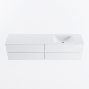 MONDIAZ VICA 190cm badmeubel onderkast Talc 4 lades. Wastafel CLOUD rechts zonder kraangat, kleur Talc.