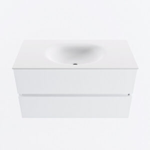 MONDIAZ VICA 90cm badmeubel onderkast Talc 2 lades. Wastafel MOON midden zonder kraangat, kleur Talc.