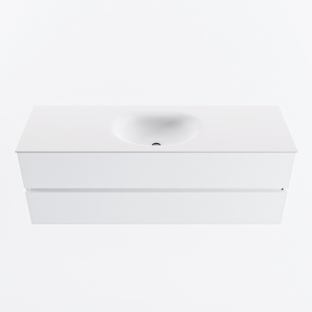 MONDIAZ VICA 140cm badmeubel onderkast Talc 2 lades. Wastafel MOON midden zonder kraangat, kleur Talc.