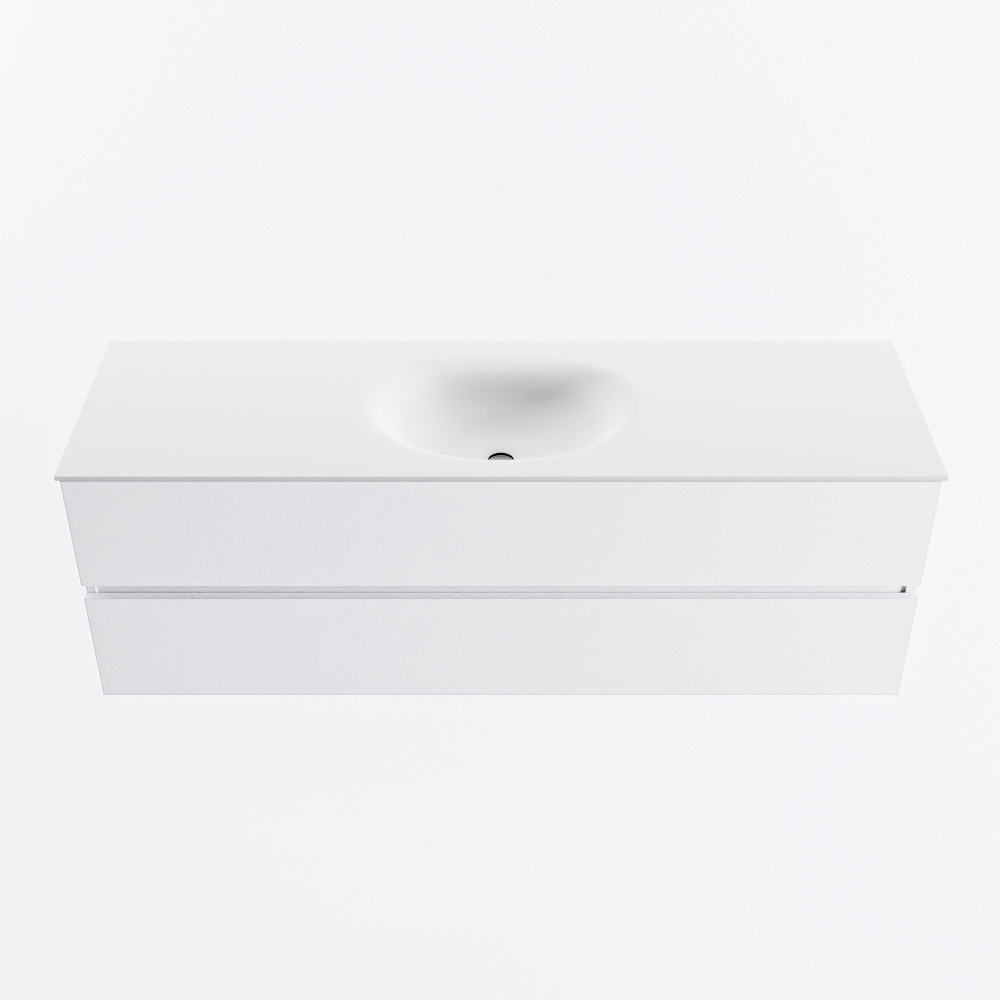 MONDIAZ VICA 150cm badmeubel onderkast Talc 2 lades. Wastafel MOON midden 1 kraangat, kleur Talc.