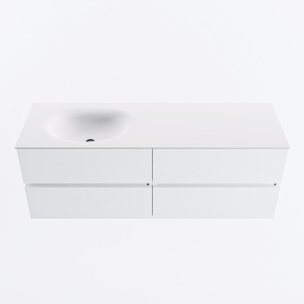 MONDIAZ VICA 140cm badmeubel onderkast Talc 4 lades. Wastafel MOON links 1 kraangat, kleur Talc.