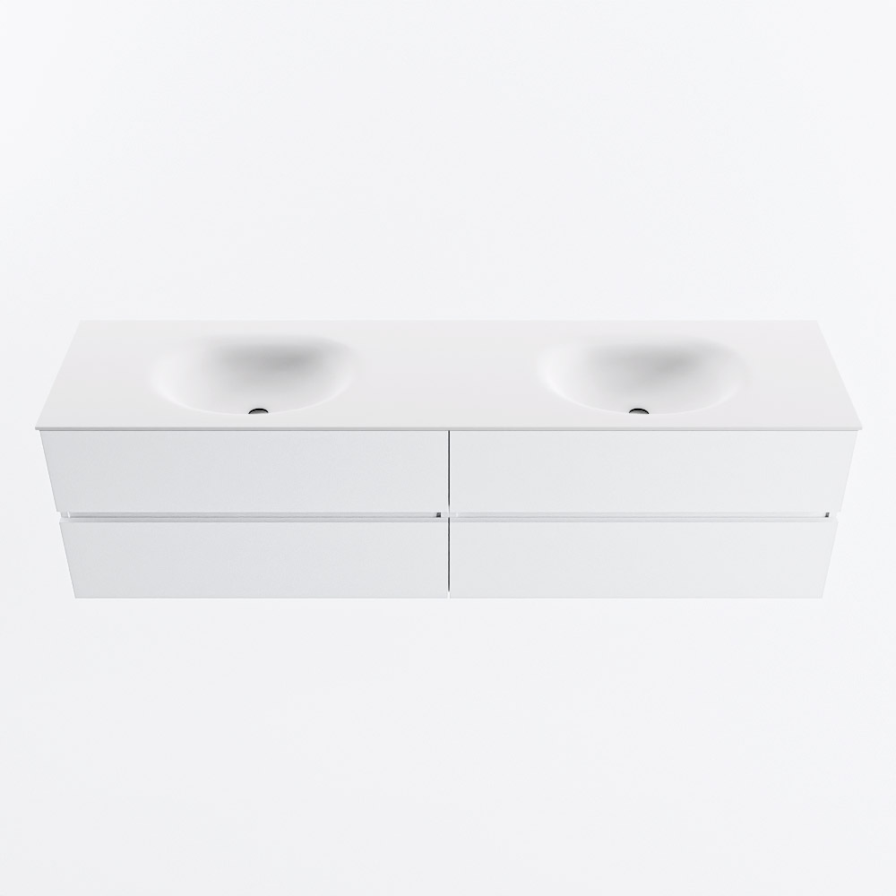 MONDIAZ VICA 180cm badmeubel onderkast Talc 4 lades. Wastafel MOON dubbel 2 kraangaten, kleur Talc.