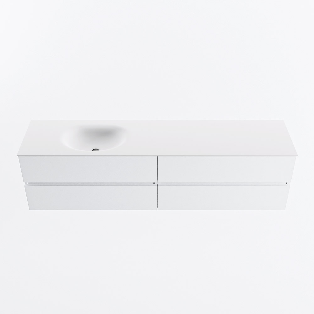 MONDIAZ VICA 190cm badmeubel onderkast Talc 4 lades. Wastafel MOON links 1 kraangat, kleur Talc.