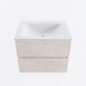 MONDIAZ VICA 60cm badmeubel onderkast Underlayment 2 lades. Wastafel CLOUD midden zonder kraangat, kleur Talc.