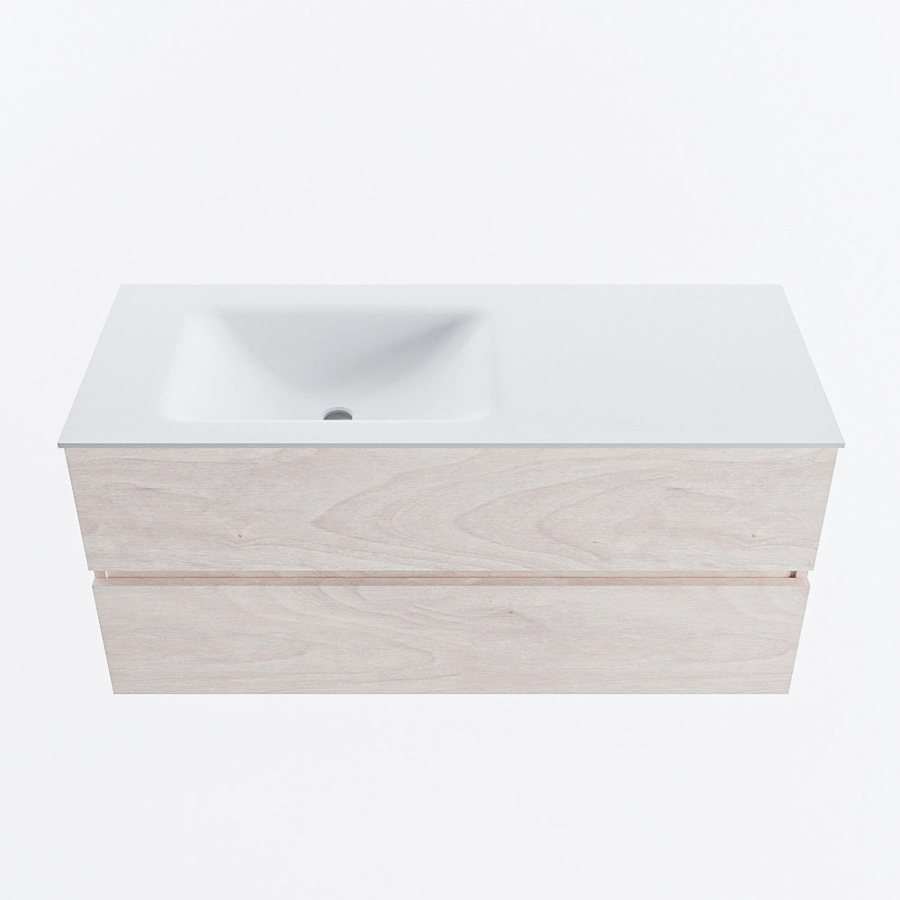 MONDIAZ VICA 110cm badmeubel onderkast Underlayment 2 lades. Wastafel CLOUD links zonder kraangat, kleur Talc.
