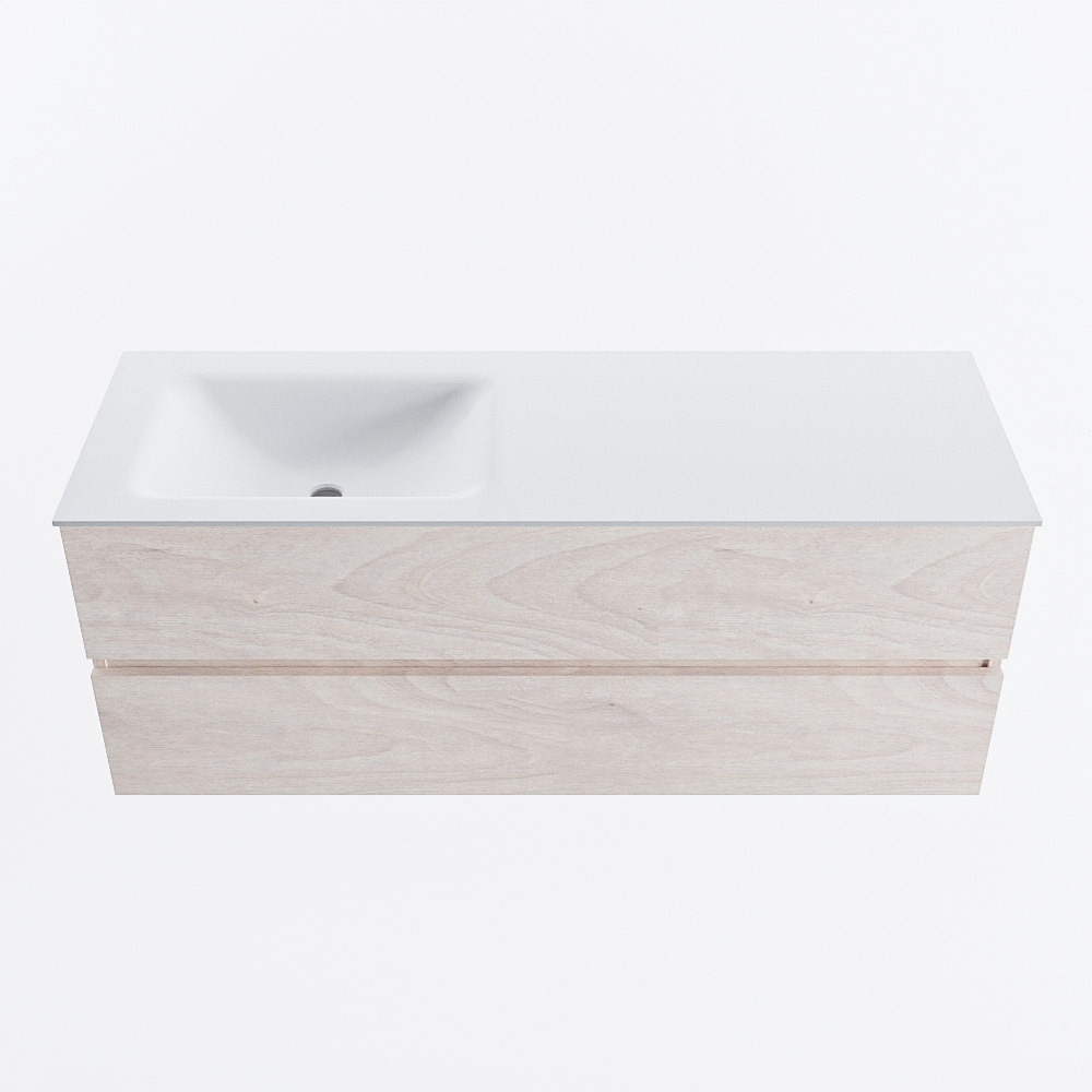 MONDIAZ VICA 130cm badmeubel onderkast Underlayment 2 lades. Wastafel CLOUD links 1 kraangat, kleur Talc.