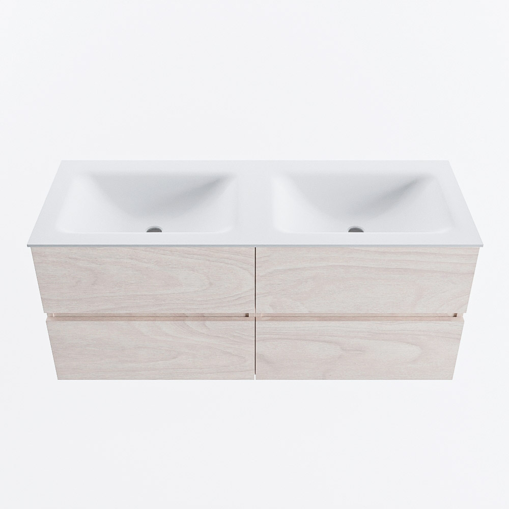 MONDIAZ VICA 120cm badmeubel onderkast Underlayment 4 lades. Wastafel CLOUD dubbel 2 kraangaten, kleur Talc.