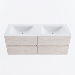 MONDIAZ VICA 130cm badmeubel onderkast Underlayment 4 lades. Wastafel CLOUD dubbel zonder kraangat, kleur Talc.