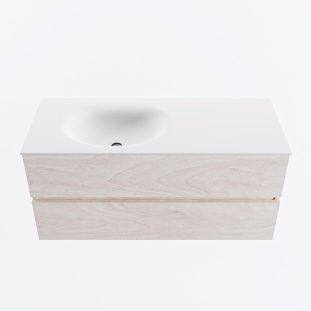 MONDIAZ VICA 110cm badmeubel onderkast Underlayment 2 lades. Wastafel MOON links 1 kraangat, kleur Talc.