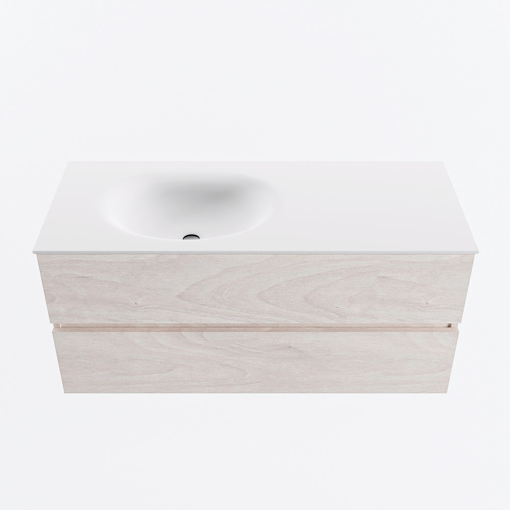 MONDIAZ VICA 110cm badmeubel onderkast Underlayment 2 lades. Wastafel MOON links zonder kraangat, kleur Talc.