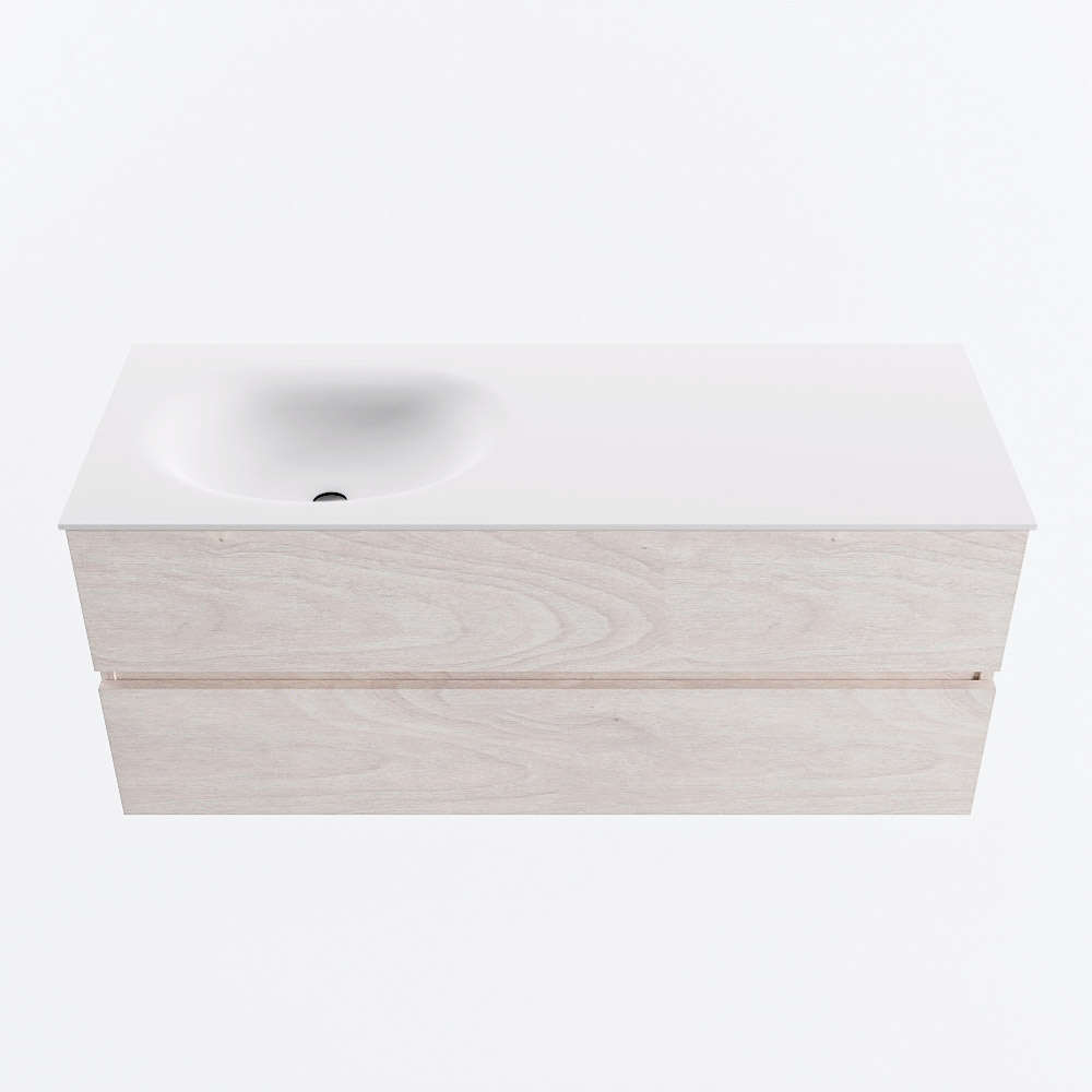 MONDIAZ VICA 120cm badmeubel onderkast Underlayment 2 lades. Wastafel MOON links zonder kraangat, kleur Talc.