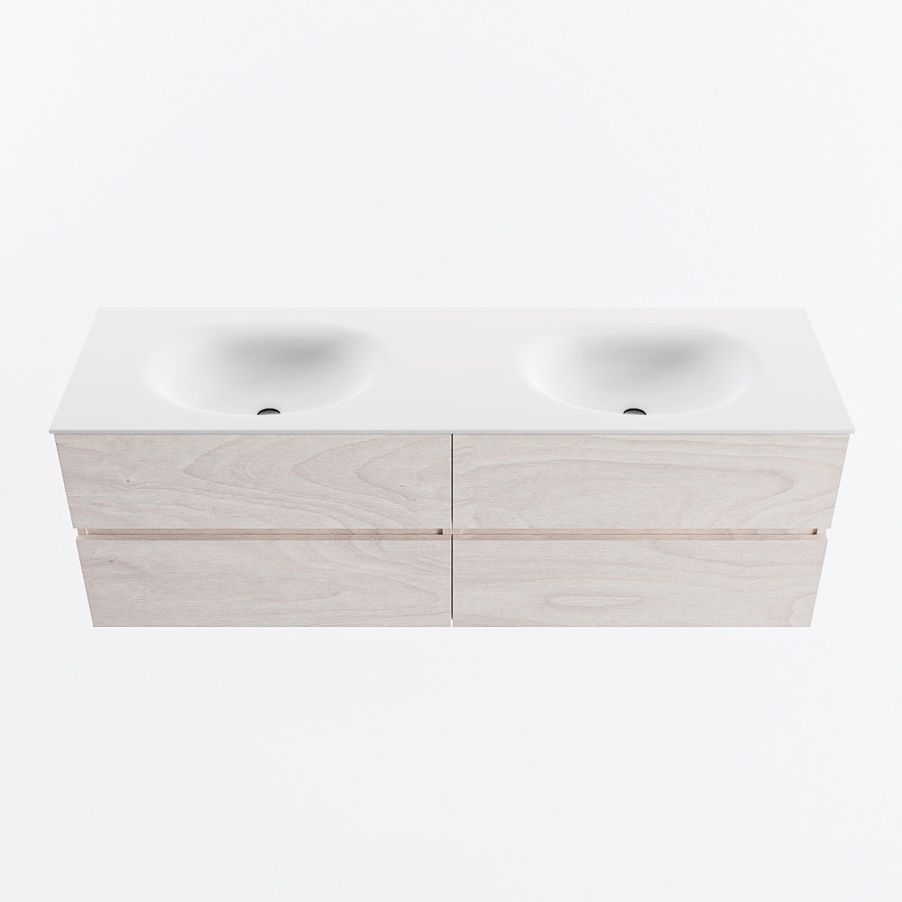 MONDIAZ VICA 150cm badmeubel onderkast Underlayment 4 lades. Wastafel MOON dubbel 2 kraangaten, kleur Talc.
