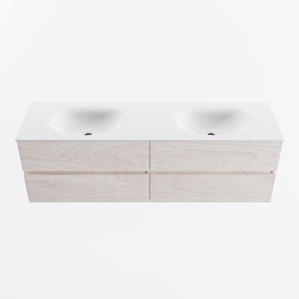 MONDIAZ VICA 160cm badmeubel onderkast Underlayment 4 lades. Wastafel MOON dubbel 2 kraangaten, kleur Talc.