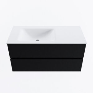 MONDIAZ VICA 100cm badmeubel onderkast Urban 2 lades. Wastafel CLOUD links zonder kraangat, kleur Talc.