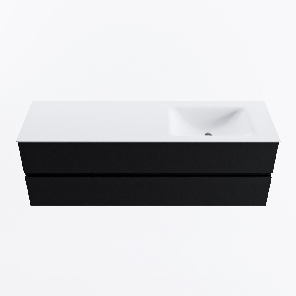 MONDIAZ VICA 150cm badmeubel onderkast Urban 2 lades. Wastafel CLOUD rechts 1 kraangat, kleur Talc.