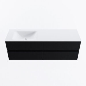 MONDIAZ VICA 150cm badmeubel onderkast Urban 4 lades. Wastafel CLOUD links 1 kraangat, kleur Talc.