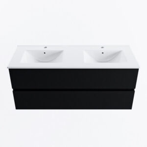 MONDIAZ VICA 120cm badmeubel onderkast Urban 2 lades. Wastafel DENIA dubbel 2 kraangaten, kleur Glanzend Wit.