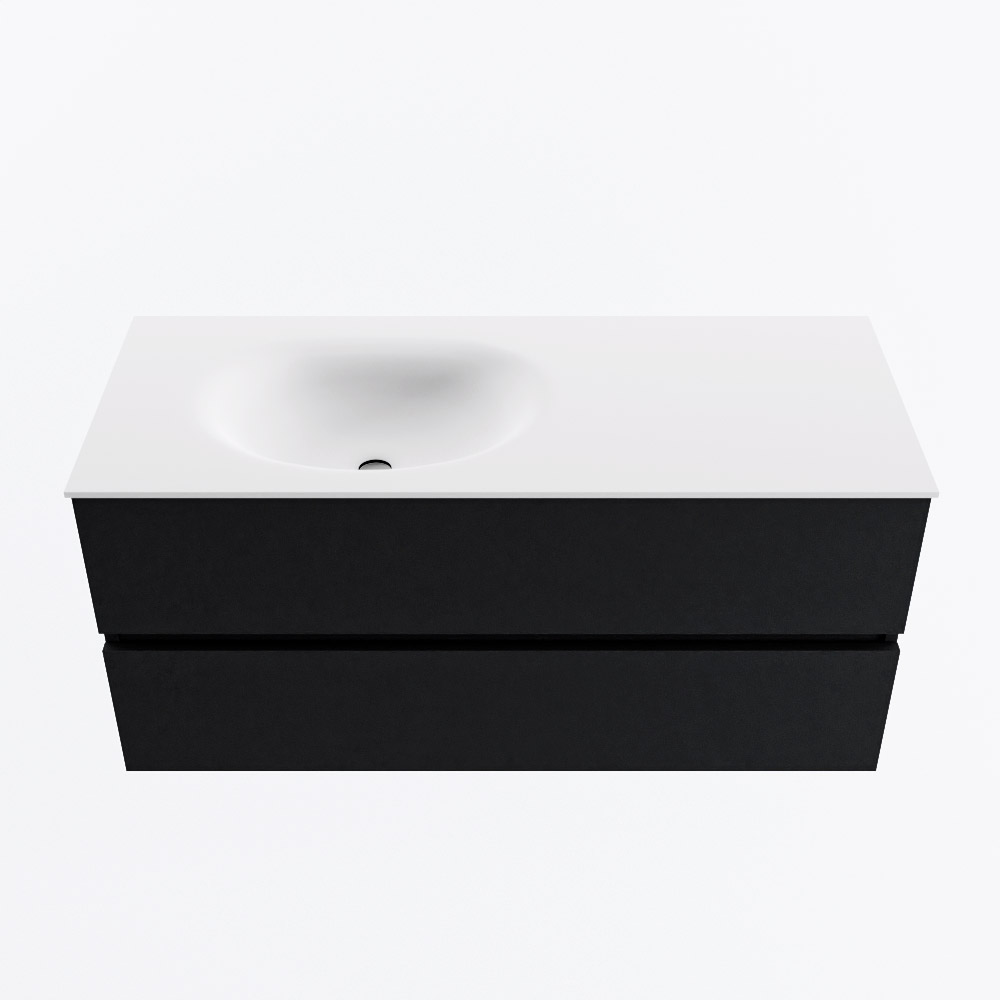 MONDIAZ VICA 110cm badmeubel onderkast Urban 2 lades. Wastafel MOON links zonder kraangat, kleur Talc.