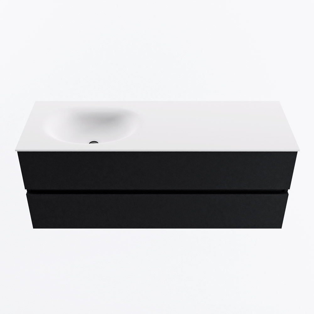 MONDIAZ VICA 130cm badmeubel onderkast Urban 2 lades. Wastafel MOON links 1 kraangat, kleur Talc.