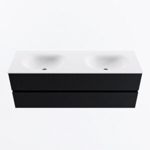 MONDIAZ VICA 140cm badmeubel onderkast Urban 2 lades. Wastafel MOON dubbel 2 kraangaten, kleur Talc.