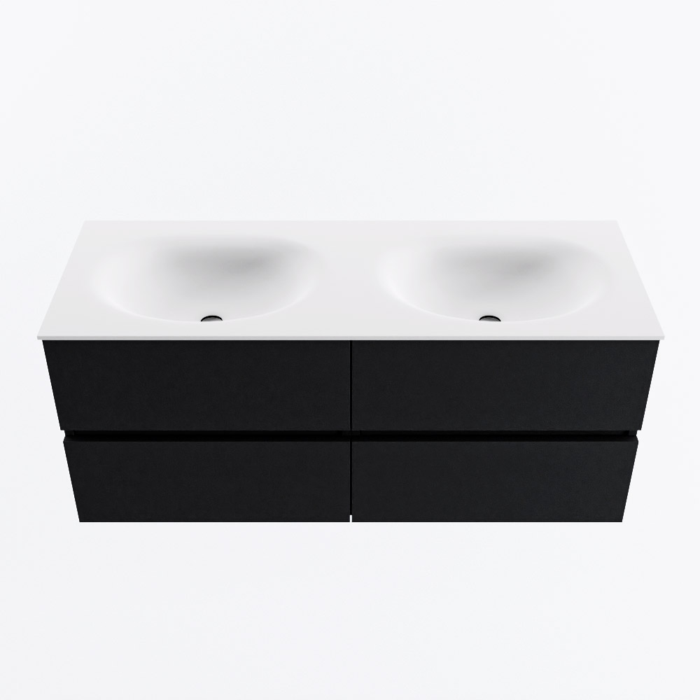 MONDIAZ VICA 120cm badmeubel onderkast Urban 4 lades. Wastafel MOON dubbel 2 kraangaten, kleur Talc.