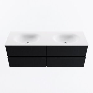 MONDIAZ VICA 140cm badmeubel onderkast Urban 4 lades. Wastafel MOON dubbel 2 kraangaten, kleur Talc.