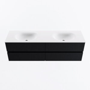 MONDIAZ VICA 160cm badmeubel onderkast Urban 4 lades. Wastafel MOON dubbel 2 kraangaten, kleur Talc.