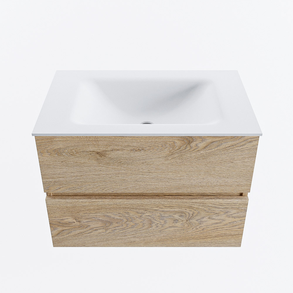MONDIAZ VICA 70cm badmeubel onderkast Washed Oak 2 lades. Wastafel CLOUD midden 1 kraangat, kleur Talc.