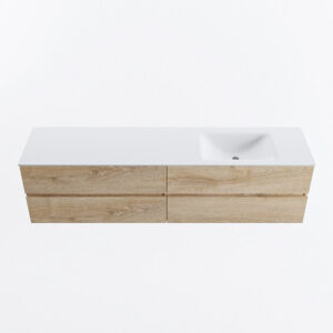 MONDIAZ VICA 190cm badmeubel onderkast Washed Oak 4 lades. Wastafel CLOUD rechts 1 kraangat, kleur Talc.